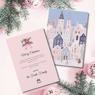 Cartão De Festividades Aquarela Rosa Vila Natal Não Foto Script