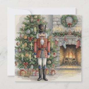 Cartão De Festividades Aquarela Soldado de Chocolate Vintage e Árvore de