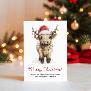 Cartão De Festividades Aquarela Vaca das Terras Altas Natal Fofo