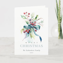 Cartão De Festividades Aquarela Verde Azul Inverno Frutas Natal