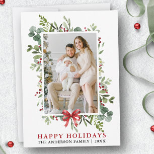 Cartão De Festividades Aquarela Verde Feliz Natal Arco Vermelho