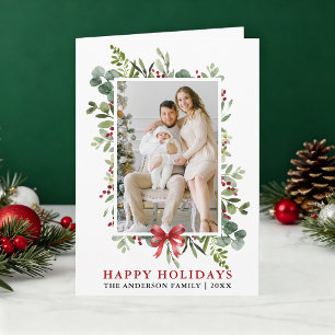 Cartão De Festividades Aquarela Verde Feliz Natal Arco Vermelho Dobra