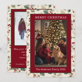 Cartão De Festividades Aquarela Vermelha Holly Berry Merry Christmas 2 Fo