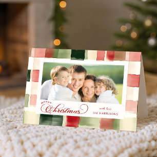 Cartão De Festividades Aquarela Xadrez Natal Feliz Caligrafia Foto