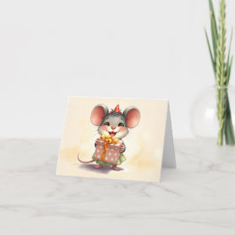 Cartão De Festividades Aqui está um rato de aniversário de presente