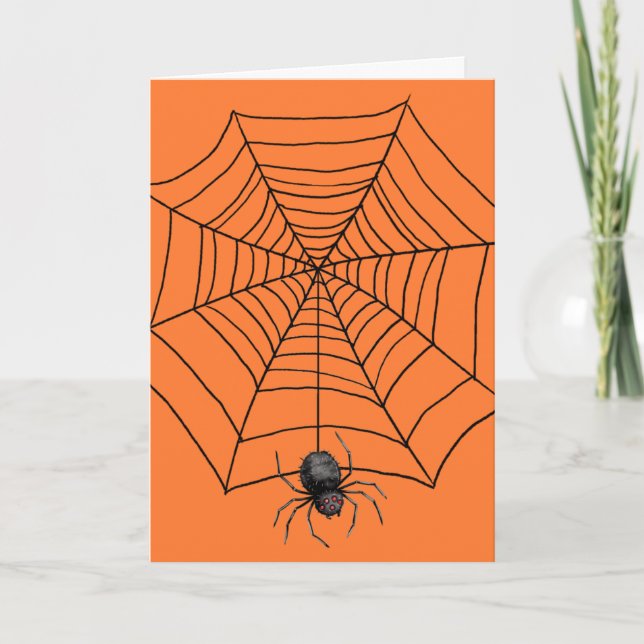 Cartão De Festividades Aranha Halloween em Laranja (Frente)