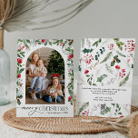 Cartão De Festividades Arca Botânica Moderna 1 Foto Feliz Natal<br><div class="desc">Esta coleção apresenta florais vermelhos de aquarela,  bagas e verde de inverno com tipografia moderna e elegante,  com padrão botânico de inverno.</div>