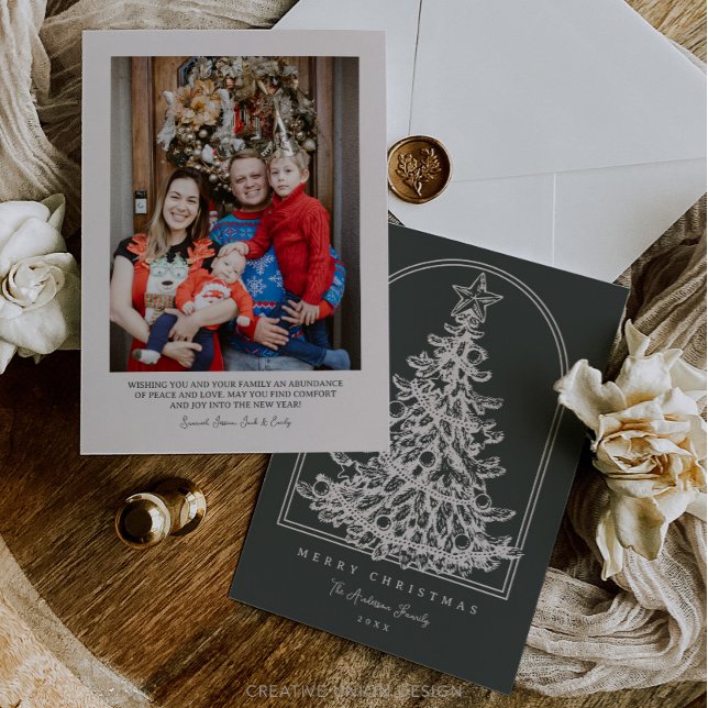 Cartão De Festividades Arca de Desenho da Árvore de Natal Moderna com Fot (Criador carregado)