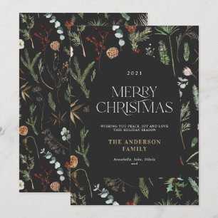 Cartão De Festividades Arca de Natal elegante com aquarela floral botâni