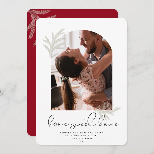 Cartão De Festividades Arca Elegante | HOME SWEET HOME Modern Spruce Holi (Frente/Verso)