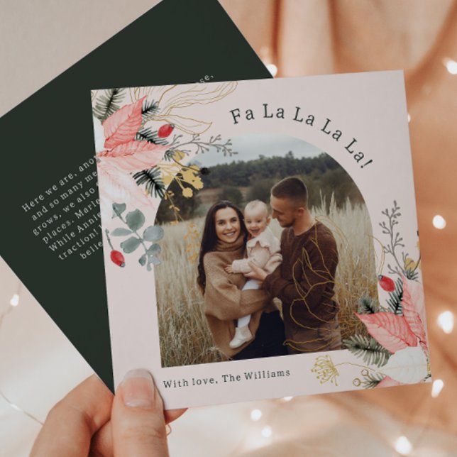 Cartão De Festividades Arca Floral Rosa Fa La La La La One Foto (Criador carregado)