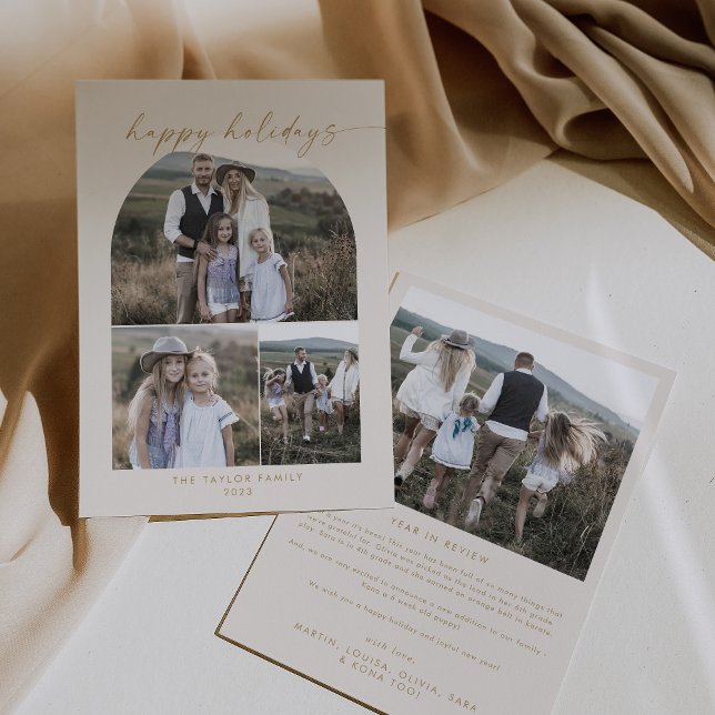 Cartão De Festividades Arca Modern Boho | Família Cream Photo Collage (Criador carregado)