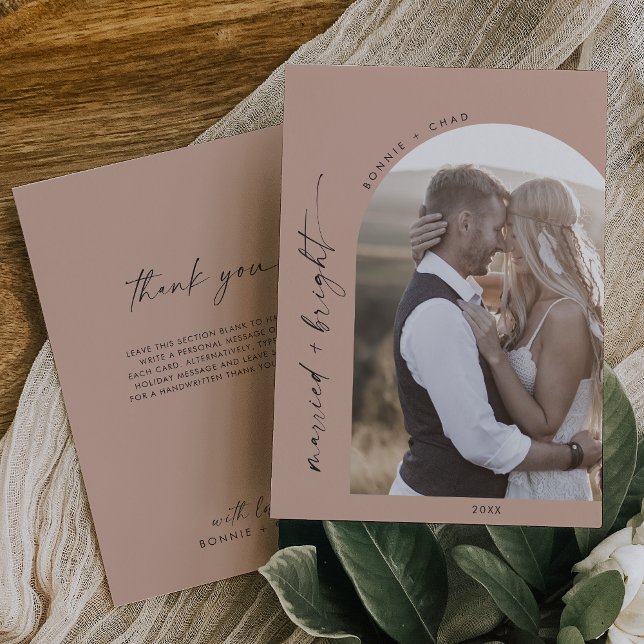 Cartão De Festividades Arca Modern Boho | Salmão Casado Brilho Obrigado (Criador carregado)