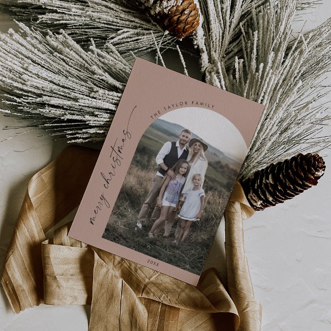 Cartão De Festividades Arca Modern Boho | Salmão Feliz Foto de Natal (Criador carregado)