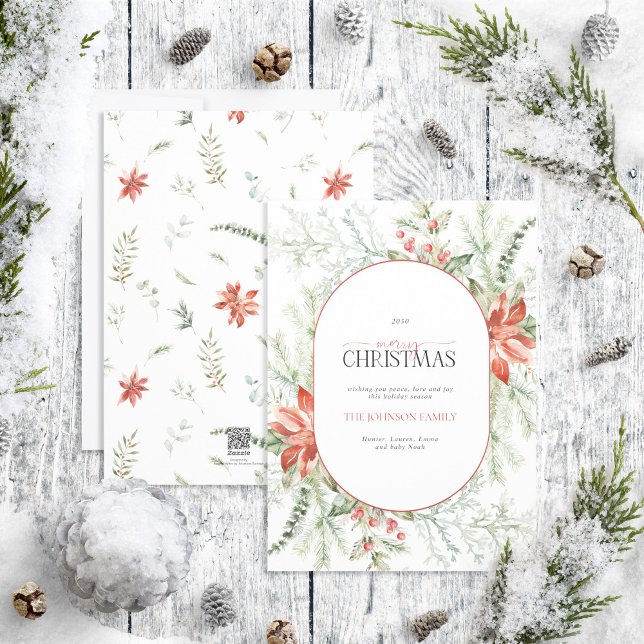 Cartão De Festividades Arca Moderna Poinsettia Berry Feliz Holid de Natal (Criador carregado)