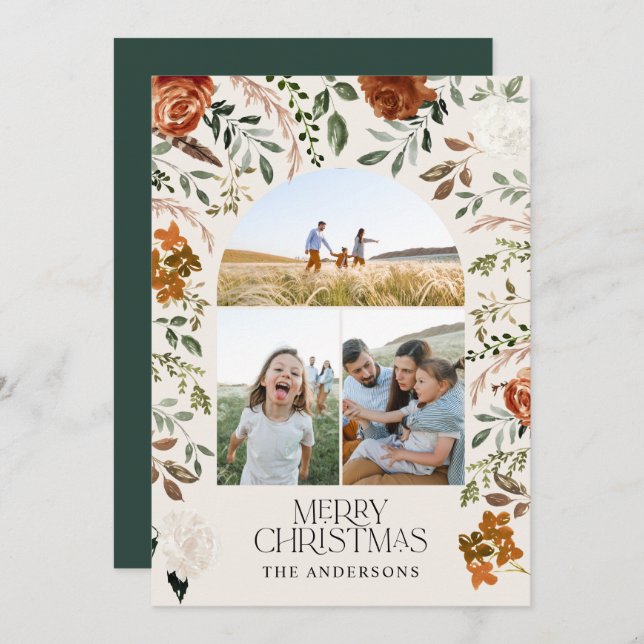 Cartão De Festividades Arca rústica elegante fotobotânica verde 3 (Frente/Verso)