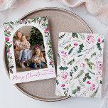 Cartão De Festividades Arch 1 Fotográfico cor-de-rosa com Script Moderno<br><div class="desc">Esta coleção apresenta cor d'água,  florais cor-de-rosa claro,  bagas e verde de inverno com tipografia moderna e elegante,  com padrão botânico invernal de volta.</div>