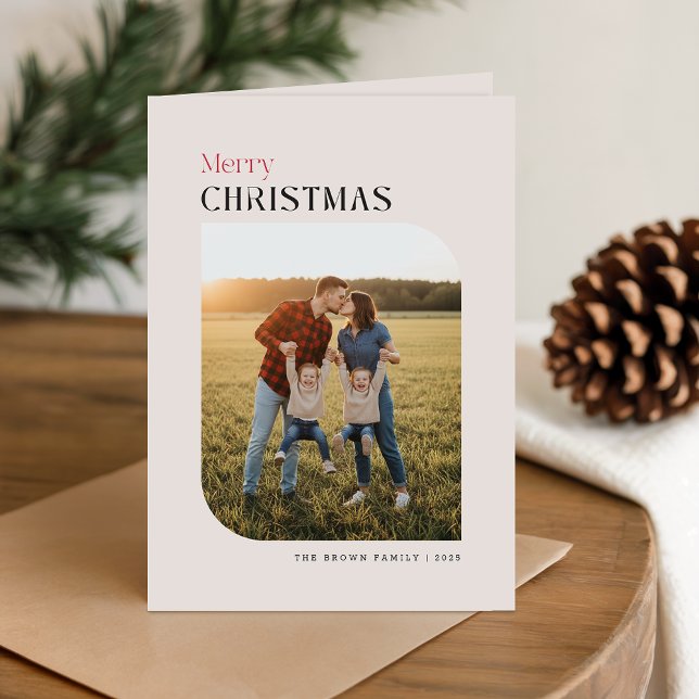 Cartão De Festividades Arch Family Photo Red Black Folded Holiday Card (Criador carregado)