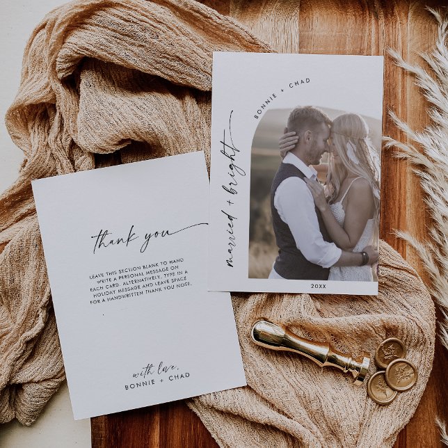 Cartão De Festividades Arch Modern Boho Casado e Brilhante Obrigado (Criador carregado)