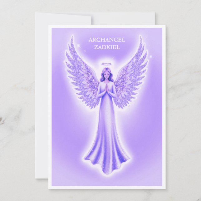 Cartão De Festividades Archangel Zadkiel Purple E White Christmas (Frente)