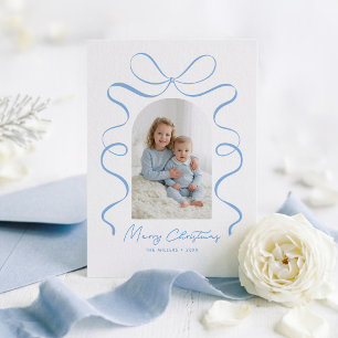 Cartão De Festividades Arco Azul Coquette Minimalista Foto de Família de