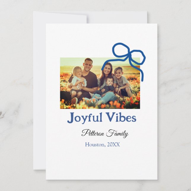 Cartão De Festividades Arco azul vibrações alegres adicionar nome da famí (Frente)