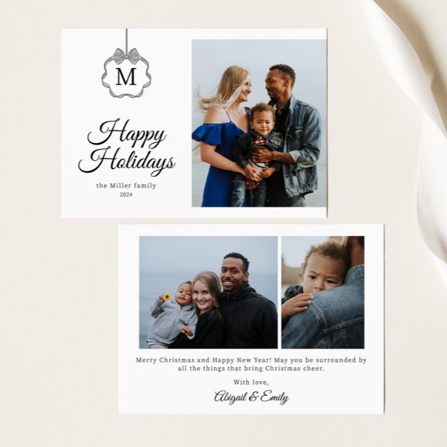 Cartão De Festividades Arco Coquette Monograma Foto Inicial Natal (Criador carregado)