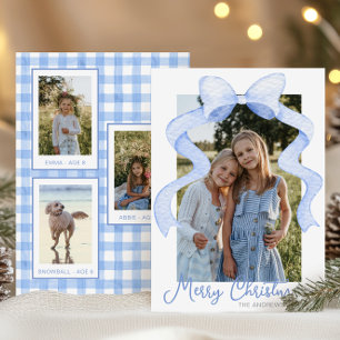 Cartão De Festividades Arco Cor-de-Água Rosa Fita Fita de Natal Cinza