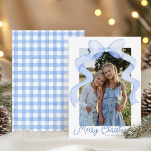 Cartão De Festividades Arco Cor-de-Água Rosa Fita Fita de Natal Cinza