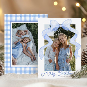 Cartão De Festividades Arco Cor-de-Água Rosa Fita Fita de Natal Cinza