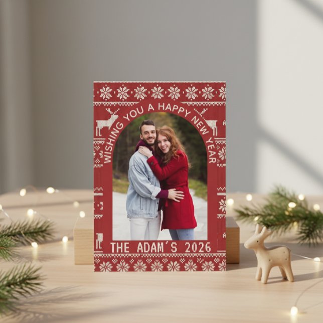 Cartão De Festividades Arco de Ano Novo Rena Nórdica Foto Personalizada (Criador carregado)