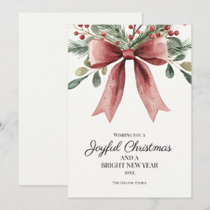 Cartão De Festividades Arco de Aquarela Vermelha Elegante Feliz Natal