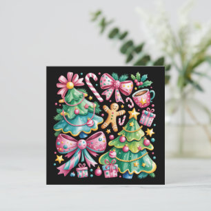 Cartão De Festividades Arco de árvore de Natal floral préppy Coquette ros