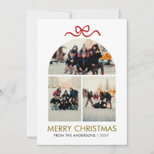 Cartão De Festividades Arco de Bow Vermelho Moderno com Colagem de 3 Foto