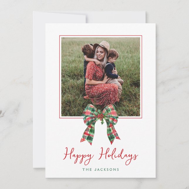 Cartão De Festividades Arco de coquete xadrez e Natal (Frente)