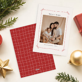 Cartão De Festividades Arco de Fita Vermelho Natal Foto Família Natal