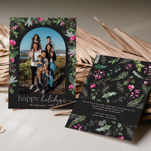 Cartão De Festividades Arco de Folhagem Cinza Escuro Chic Rosa Foto