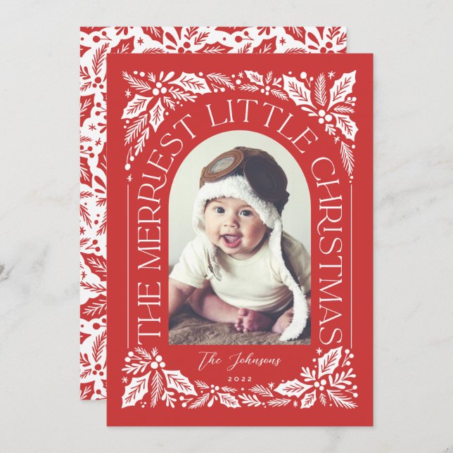 Cartão De Festividades Arco de Foto da Mais Alegre Bolinha de Natal Verme (Frente/Verso)