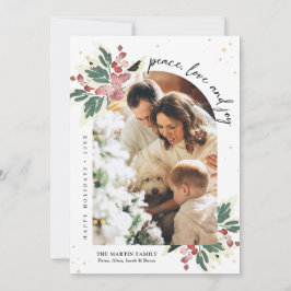 Cartão De Festividades Arco de Foto de Natal Moderno Aquarela com Azevinh