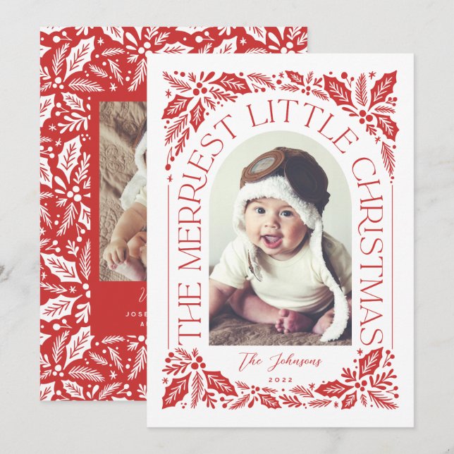 Cartão De Festividades Arco de Foto Vermelho de Natal Mais Alegre Pequeno (Frente/Verso)