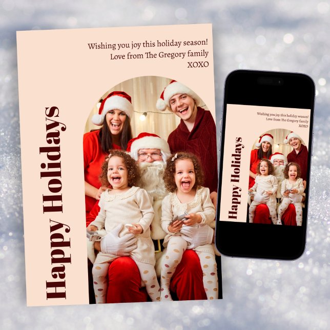 Cartão De Festividades Arco de Fotografias de Pêssego de Blush de Natal M (Criador carregado)