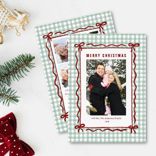 Cartão De Festividades Arco de Gingham Desenhado à Mão Natal 4 Fotos