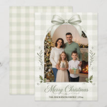 Arco de Laço Verde Musgo Família Foto Feliz Natal