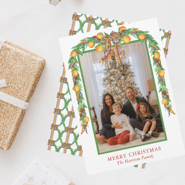 Cartão De Festividades Arco de Laranjas Aquarelas - Foto de Natal Garland (Criador carregado)