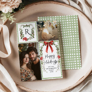 Cartão De Festividades Arco de Monograma Verde Russo Feliz Natal 2 Foto