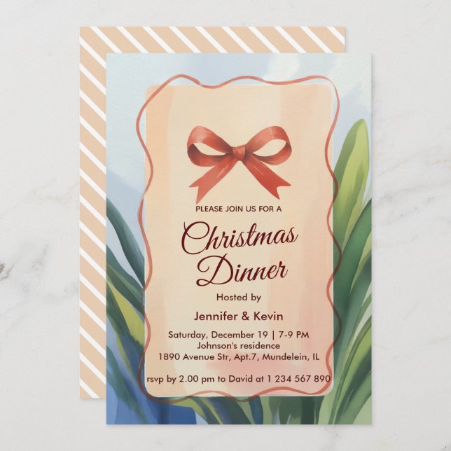 Cartão De Festividades Arco de Natal Botânico com Aquarela Janto (Frente/Verso)