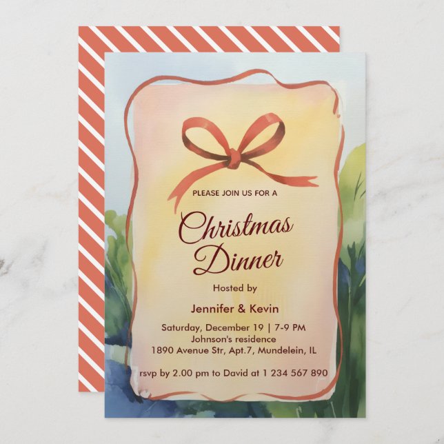 Cartão De Festividades Arco de Natal Botânico com Aquarela Janto (Frente/Verso)