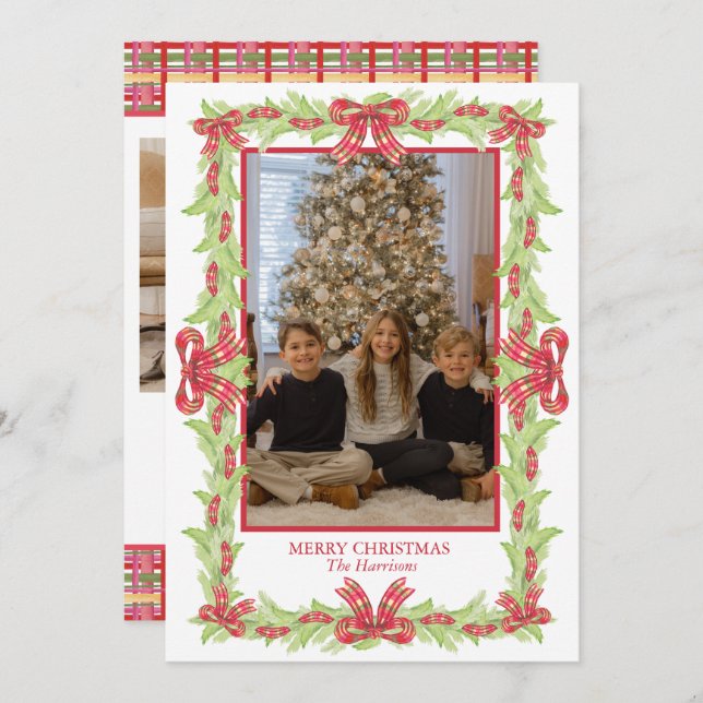 Cartão De Festividades Arco de Natal de Aquarela Garland (Frente/Verso)