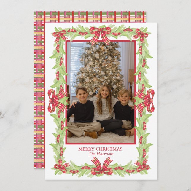 Cartão De Festividades Arco de Natal de Aquarela Garland (Frente/Verso)