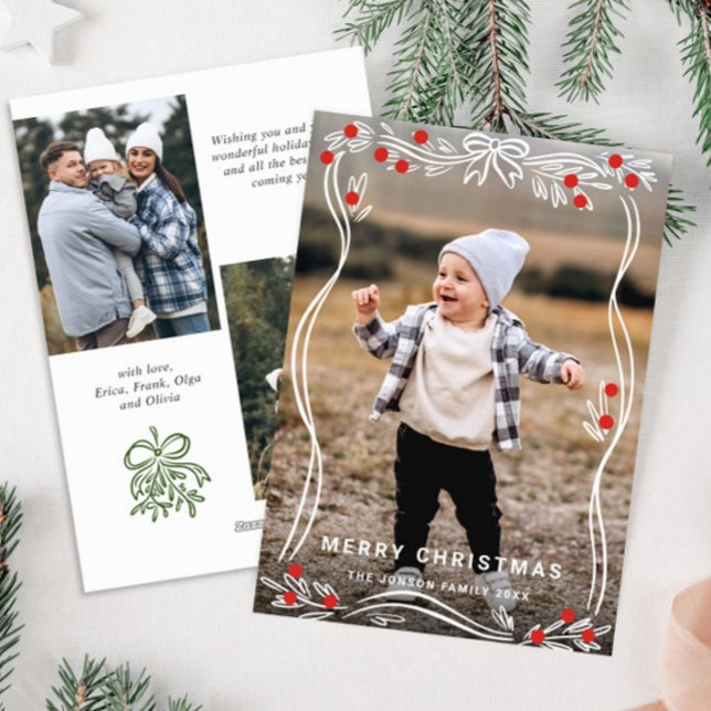 Cartão De Festividades Arco de Natal Desenhado à Mão Whimsical Fita 3 Fot (Criador carregado)